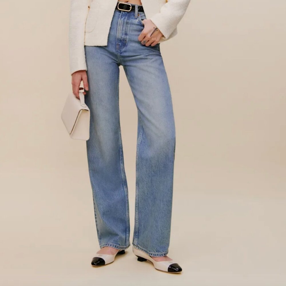 Reformation Cary High Rise Slouchy Straight Leg Jeans Blue - Size 27